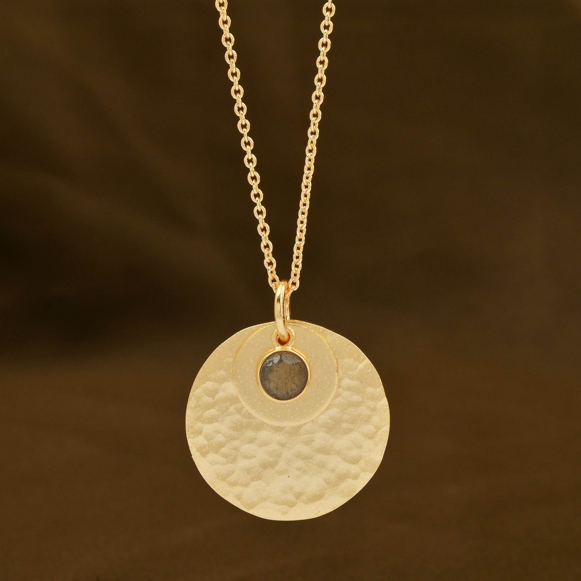 Gia Double Disc Gold Tone Hammered Necklaces - La Vitá Jewels