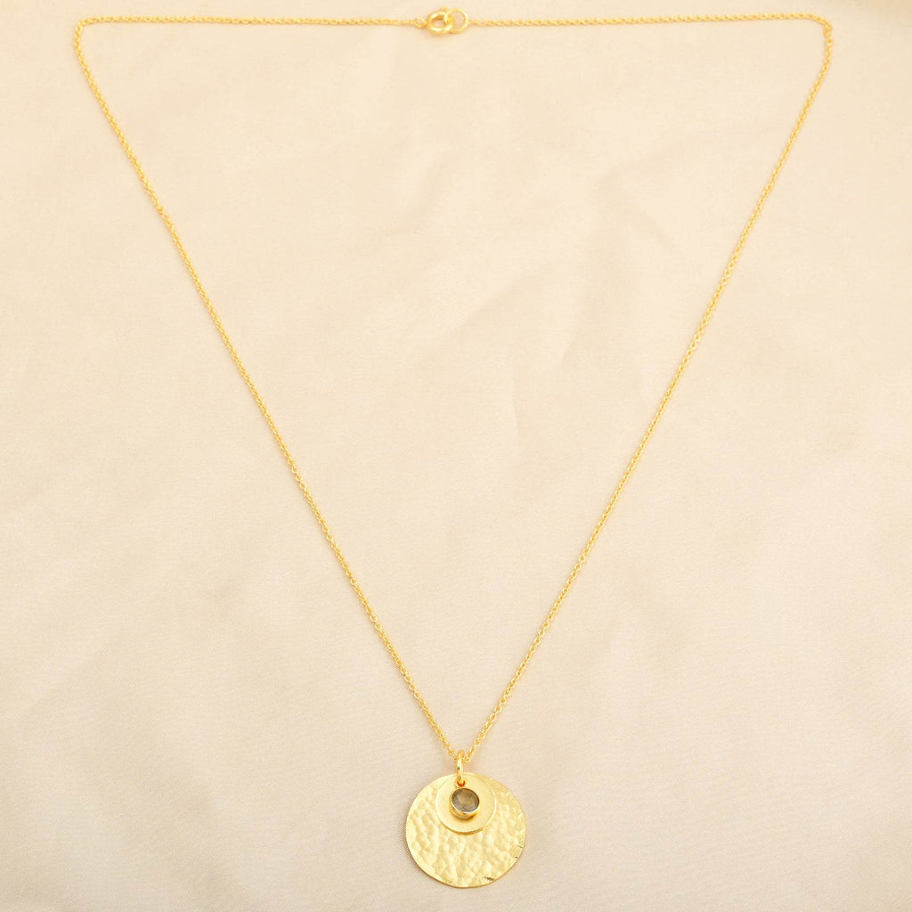 Gia Double Disc Gold Tone Hammered Necklaces - La Vitá Jewels