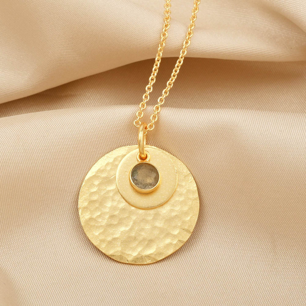 Gia Double Disc Gold Tone Hammered Necklaces - La Vitá Jewels