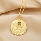 Gia Double Disc Gold Tone Hammered Necklaces - La Vitá Jewels
