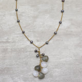 Rainbow, Labradorite and Black Pearl Gemstone Necklaces in Brass Gold Plated