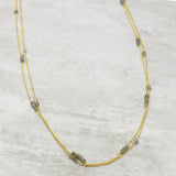 Brass 22k Gold Plated Labradorite Beaded Long Chain Necklaces