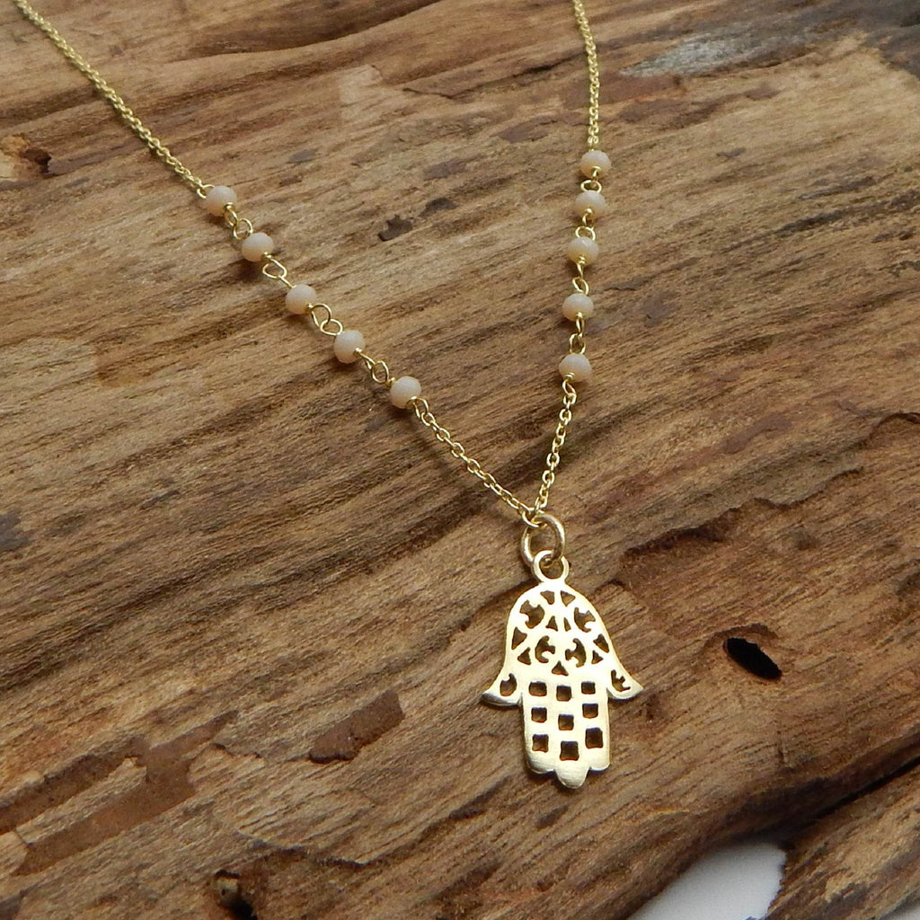 Labradorite Beads with Hamsa Protection Necklace - La Vitá Jewels