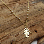 Labradorite Beads with Hamsa Protection Necklace - La Vitá Jewels