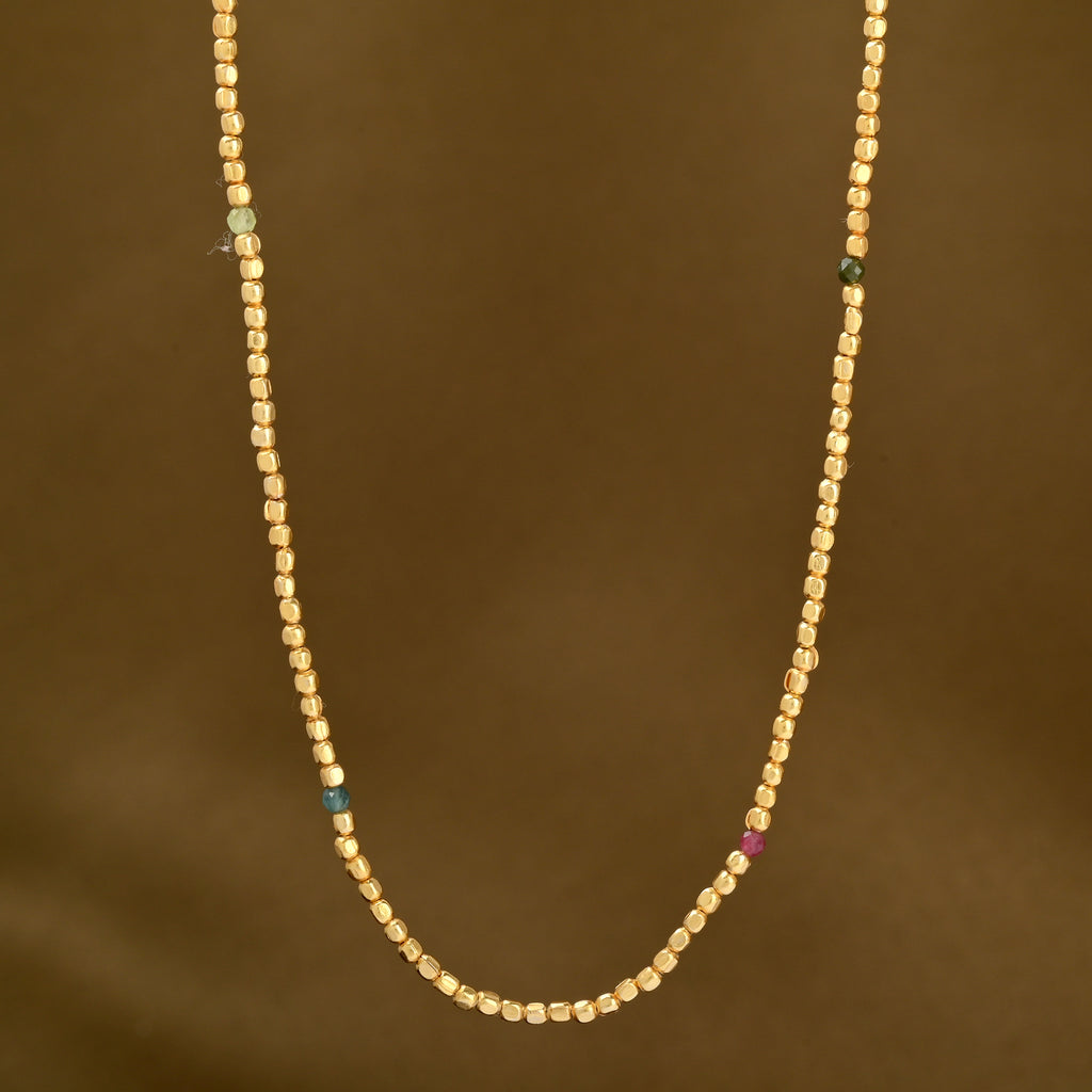 Dainty Gold Faceted Bead Station Necklace