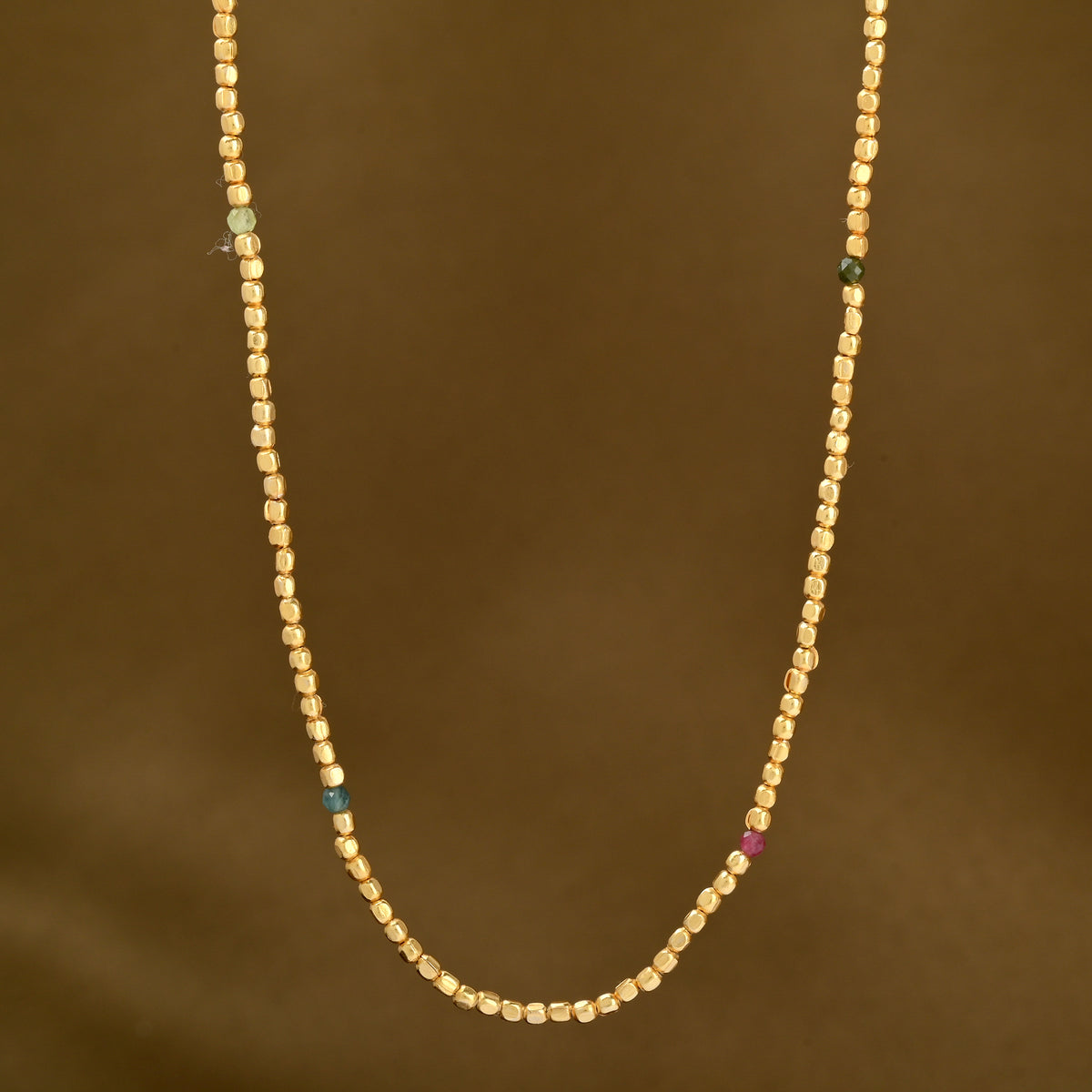 Dainty Gold Faceted Bead Station Necklace