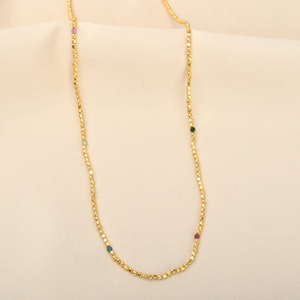 Dainty Gold Faceted Bead Station Necklace