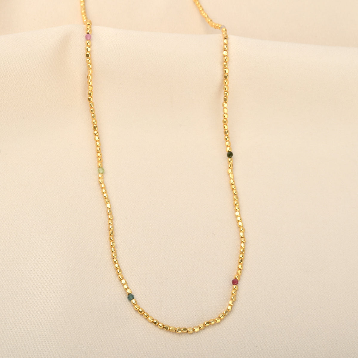 Dainty Gold Faceted Bead Station Necklace