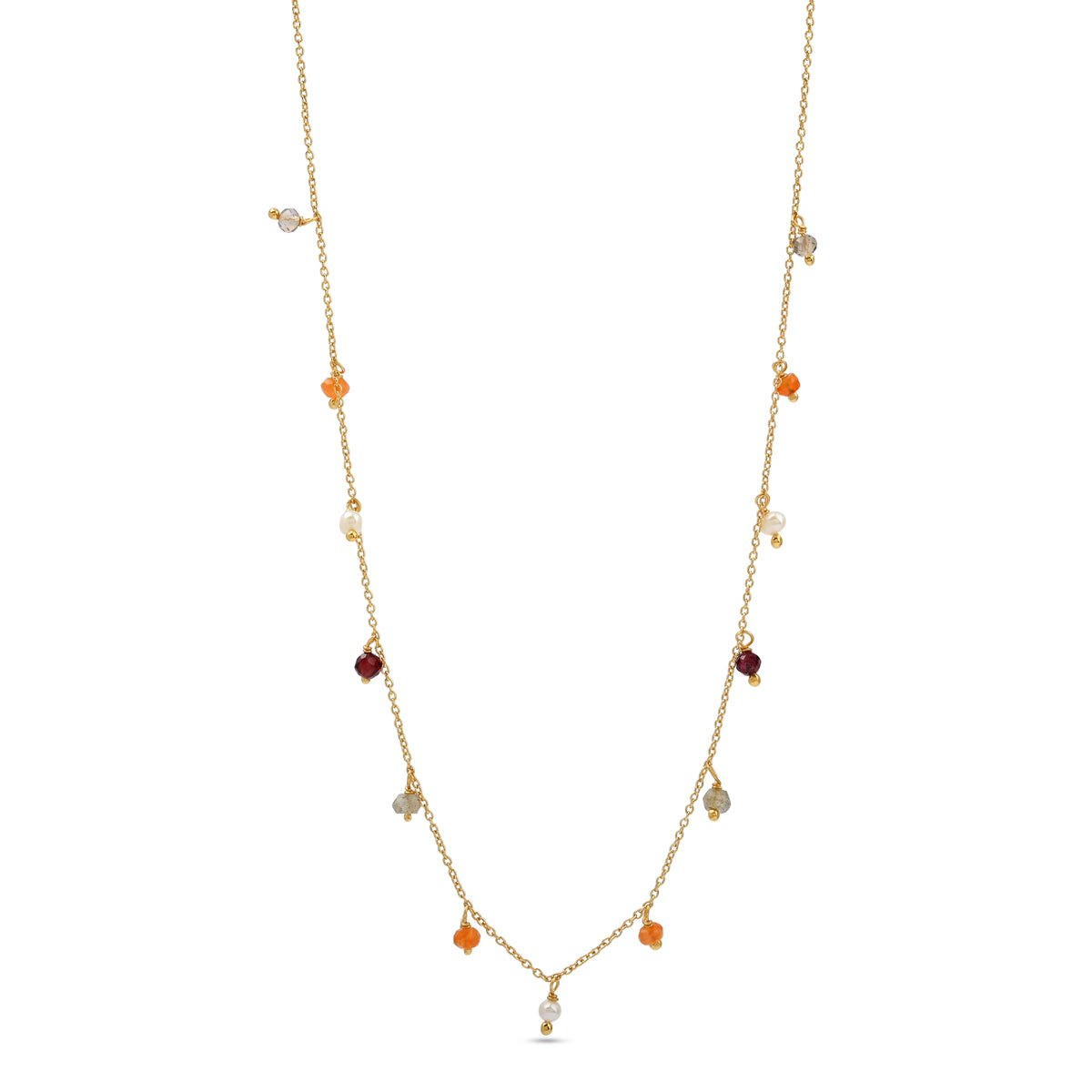 Multicolor Gemstone & Pearl Charm Station Necklace