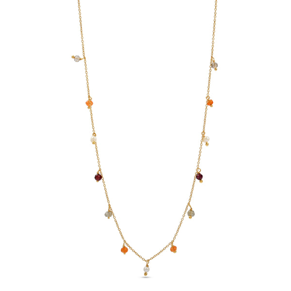 Multicolor Gemstone & Pearl Charm Station Necklace