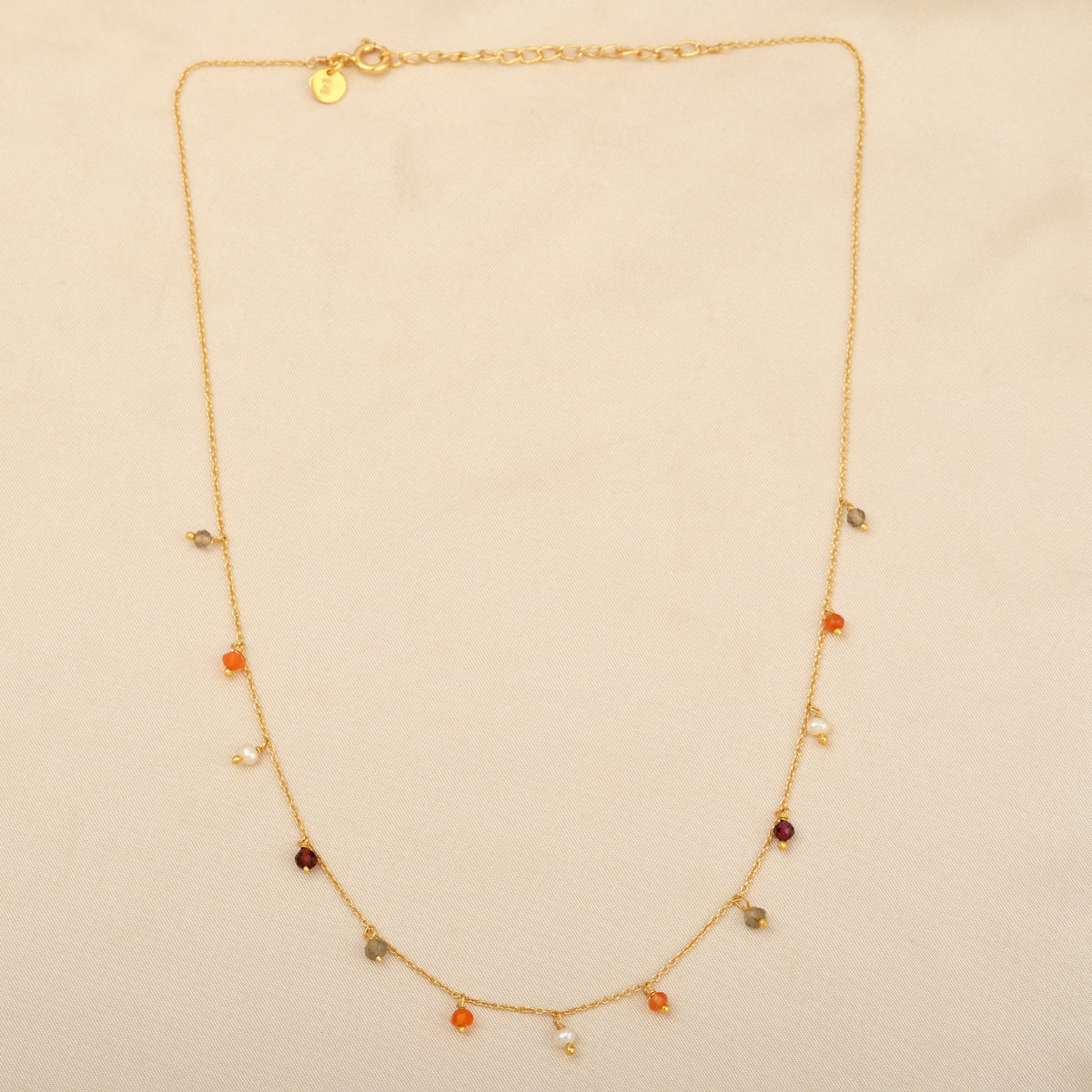 Multicolor Gemstone & Pearl Charm Station Necklace