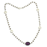 Brass Silver Plated Amethyst, Smoky Gemstone With Round Metal Finding Necklaces