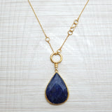 Brass Gold Plated Lapis Lazuli Gemstone Pendant Necklaces