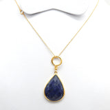 Brass Gold Plated Lapis Lazuli Gemstone Pendant Necklaces