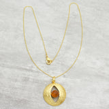 Brass Gold Plated Citrine Gemstone Pendant With Chain Necklaces