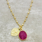 Gold Plated Brass Durga Charm Necklaces With Pink Sapphire Gemstone Necklaces