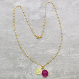 Gold Plated Brass Durga Charm Necklaces With Pink Sapphire Gemstone Necklaces