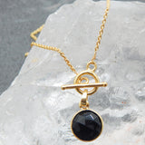 Brass Gold Plated Black Onyx Gemstone Pendant Necklaces