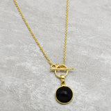 Brass Gold Plated Black Onyx Gemstone Pendant Necklaces