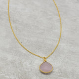 Brass 22k Gold Plated Rose Quartz and Rutile Gemstone Minimalist Necklaces