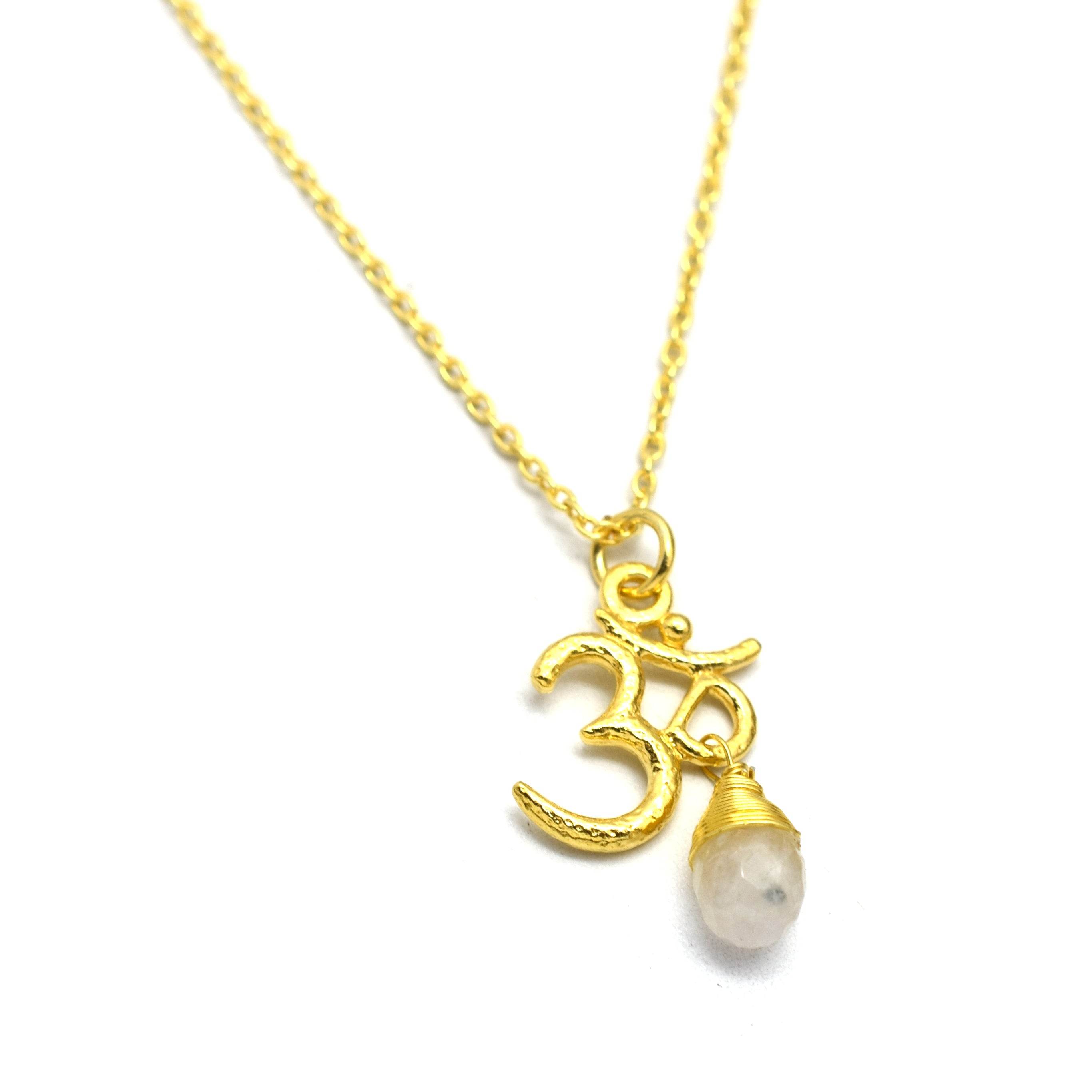 Carnelian, Moonstone with Reflected Bliss Om Necklace - La Vitá Jewels