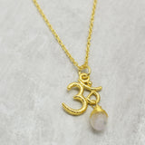 Carnelian, Moonstone with Reflected Bliss Om Necklace