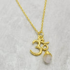 Carnelian, Moonstone with Reflected Bliss Om Necklace - La Vitá Jewels