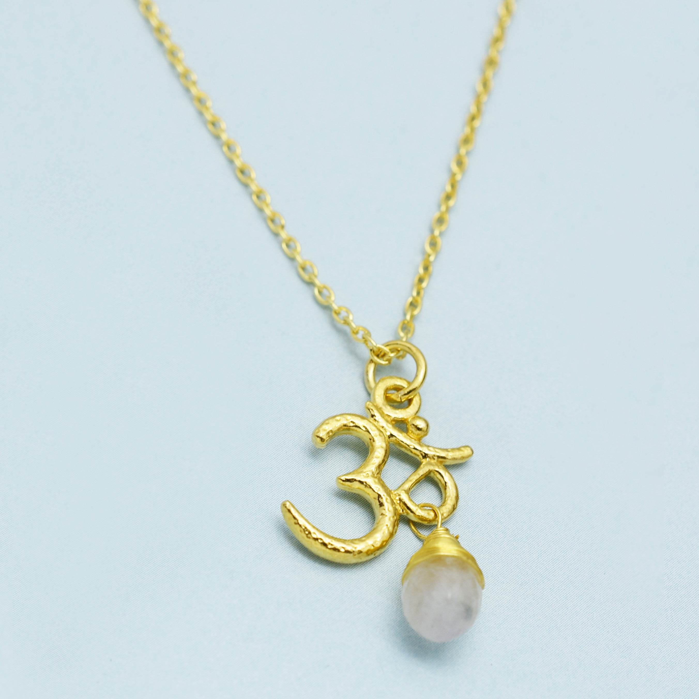 Carnelian, Moonstone with Reflected Bliss Om Necklace - La Vitá Jewels