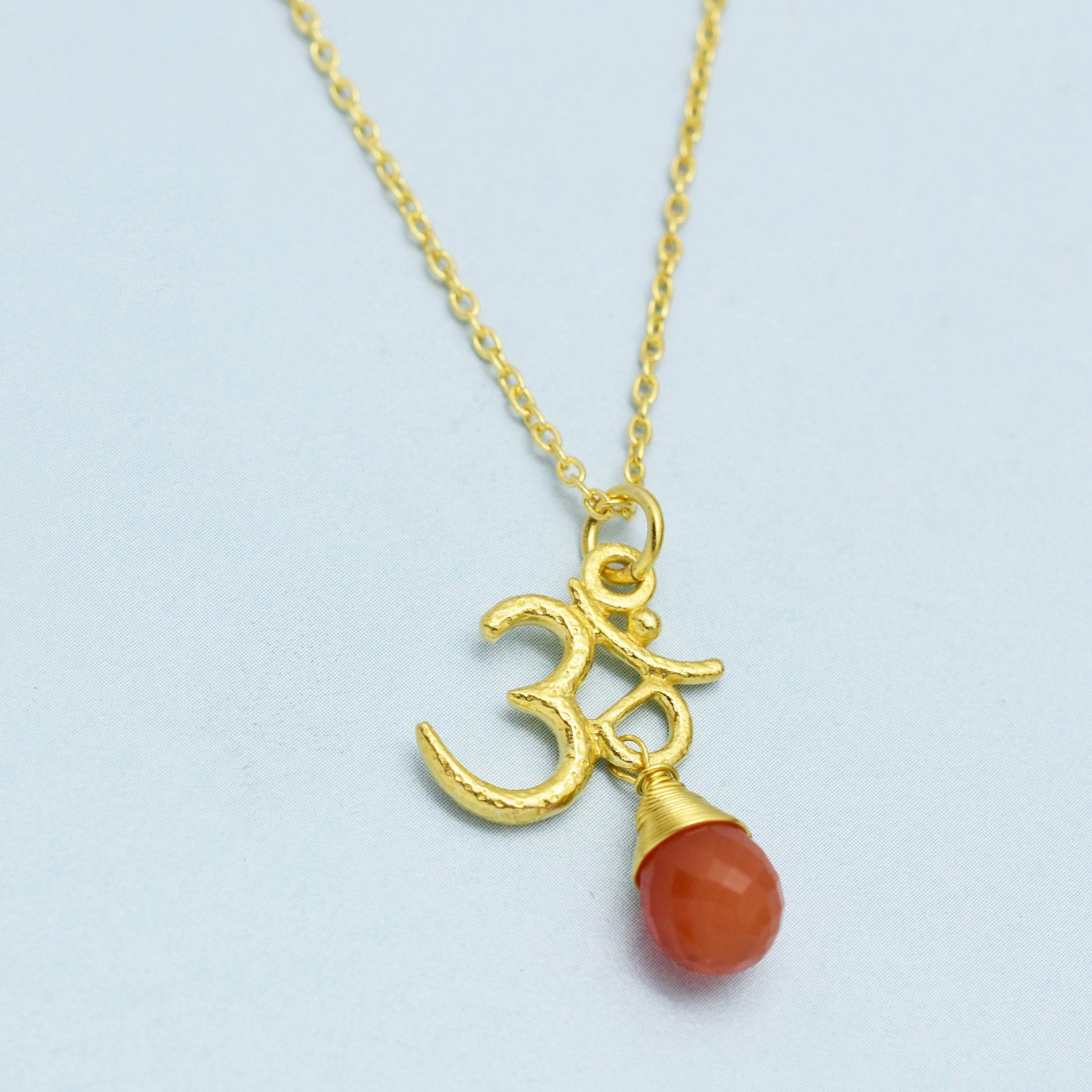 Carnelian, Moonstone with Reflected Bliss Om Necklace - La Vitá Jewels