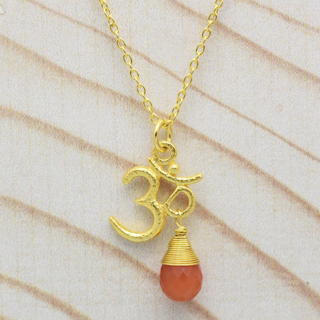 Carnelian, Moonstone with Reflected Bliss Om Necklace - La Vitá Jewels