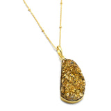 Brass 22k Gold Plated Golden Druzy with Ball Chain Pendant Necklaces, Wholesale Jewelry