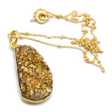 Brass 22k Gold Plated Golden Druzy with Ball Chain Pendant Necklaces, Wholesale Jewelry