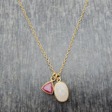 Brass Gold Plated Ruby, Druzy Gemstone Pendant Necklaces