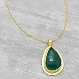 Brass Gold Plated Green Onyx Gemstone Pendant Necklaces