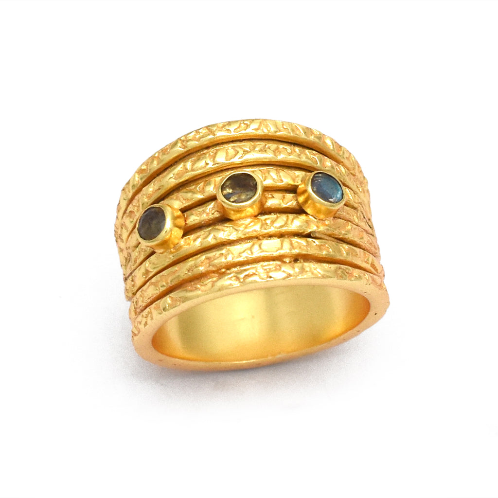 Hammered Multi Layer Labradorite Ring