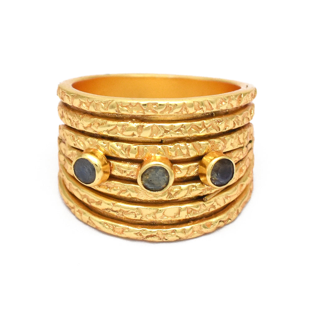 Hammered Multi Layer Labradorite Ring