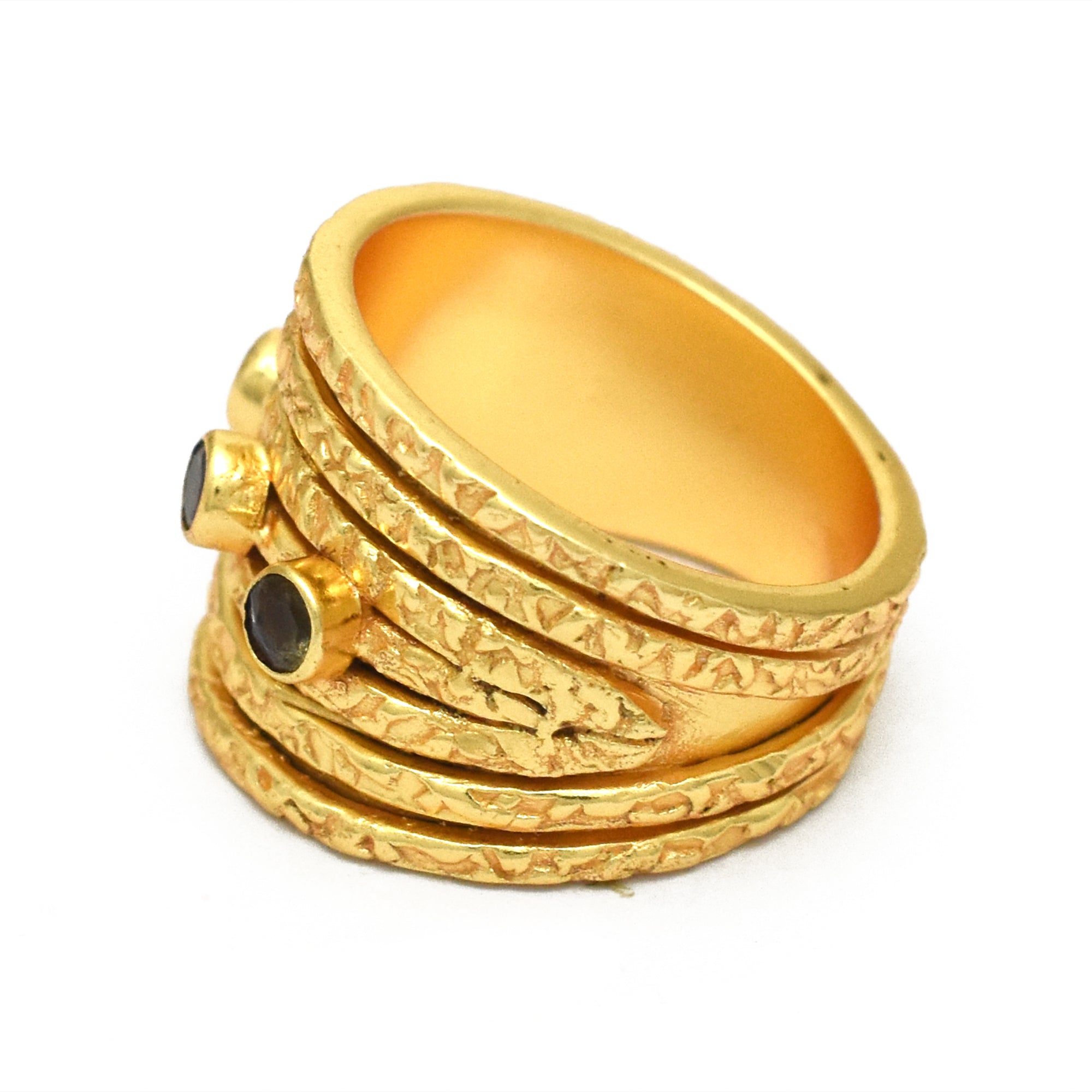 Hammered Multi Layer Labradorite Ring