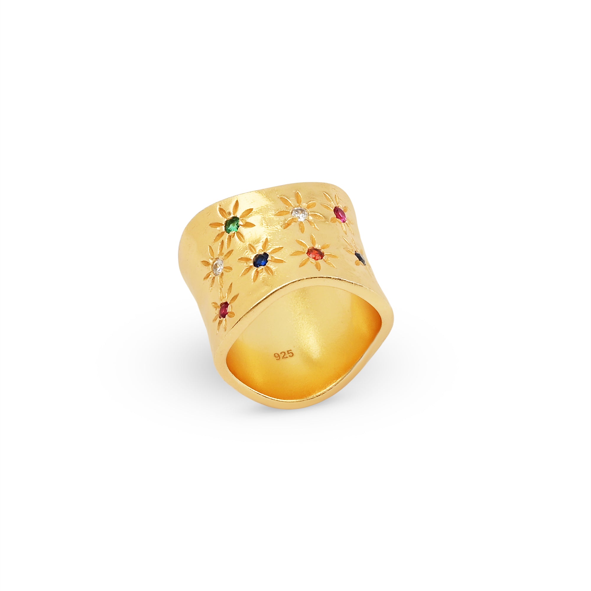 Multi Color CZ Wide Band Ring