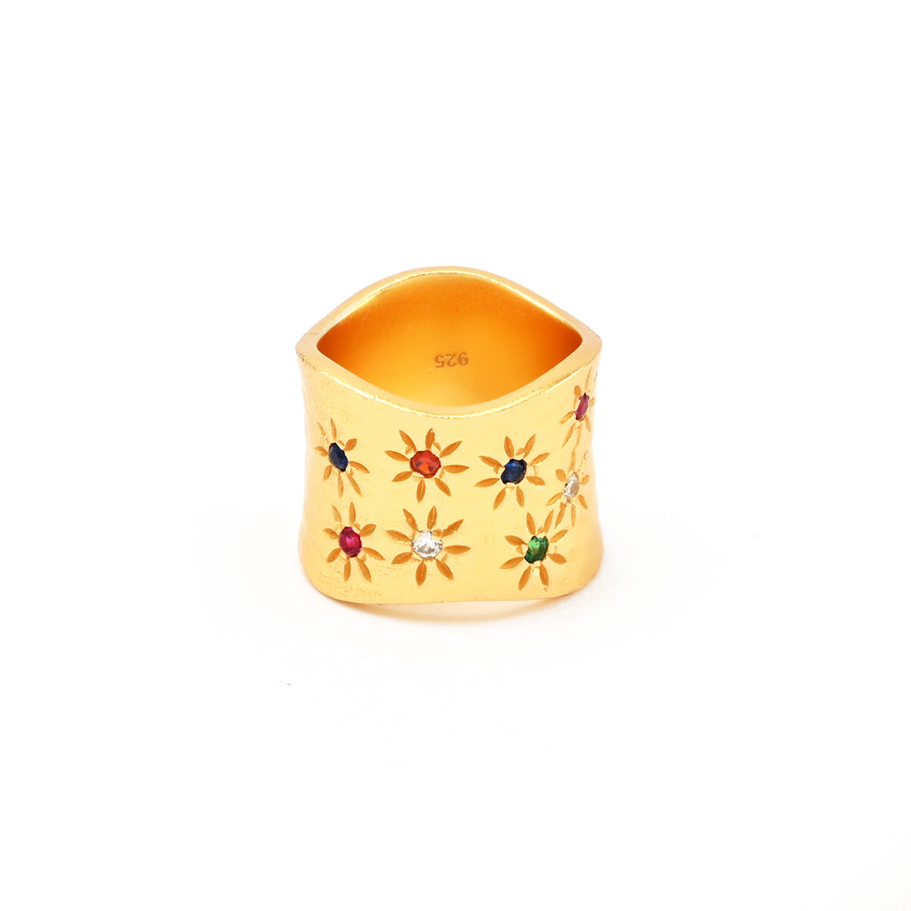 Multi Color CZ Wide Band Ring