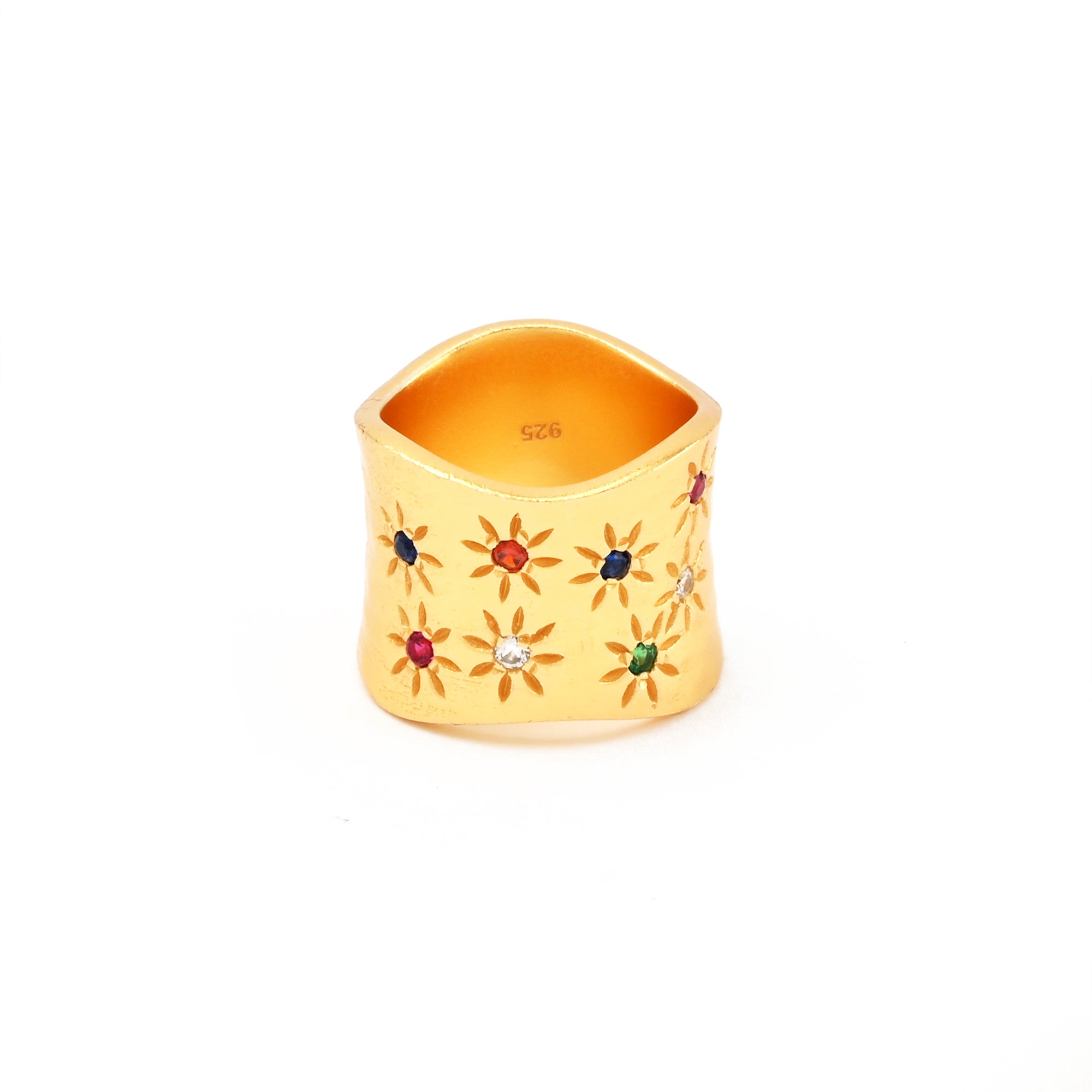 Multi Color CZ Wide Band Ring
