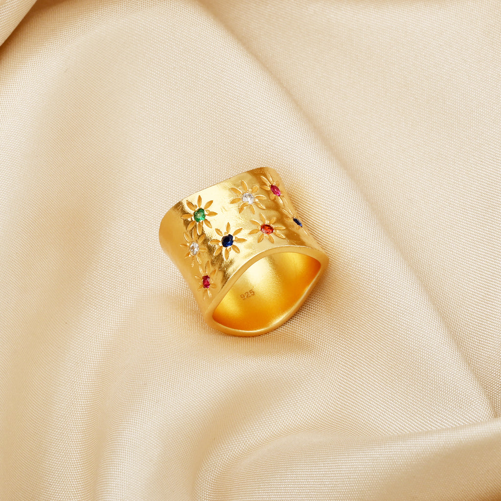 Multi Color CZ Wide Band Ring