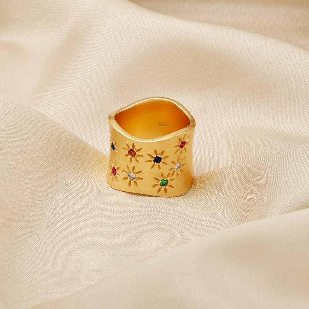 Multi Color CZ Wide Band Ring