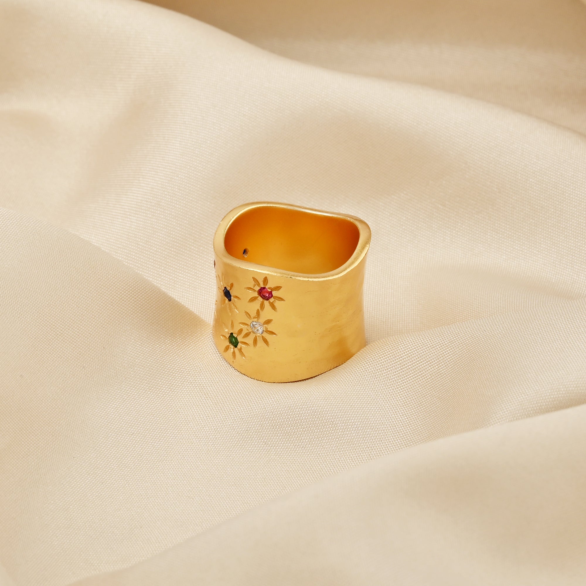 Multi Color CZ Wide Band Ring