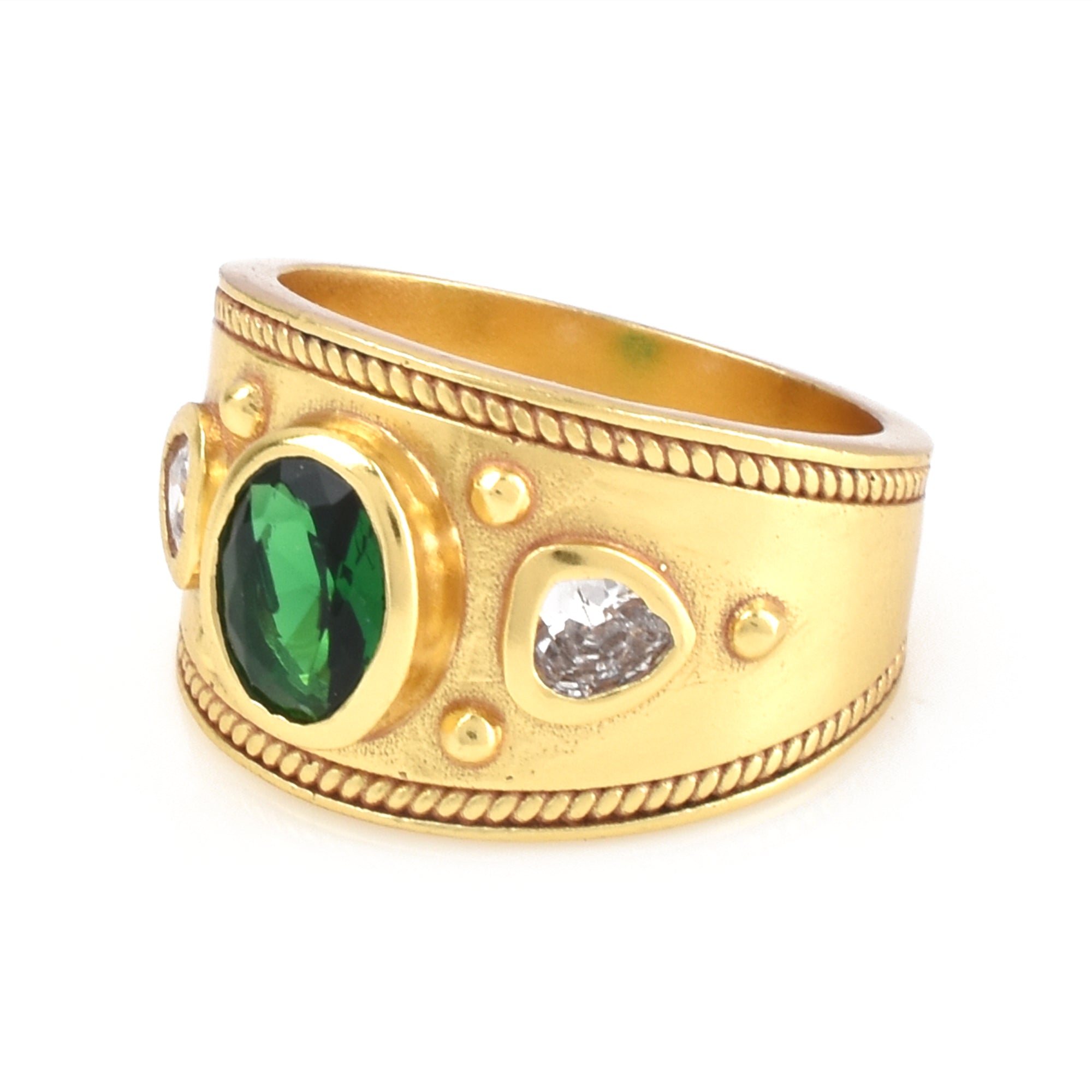 Green and White CZ Designer Ring