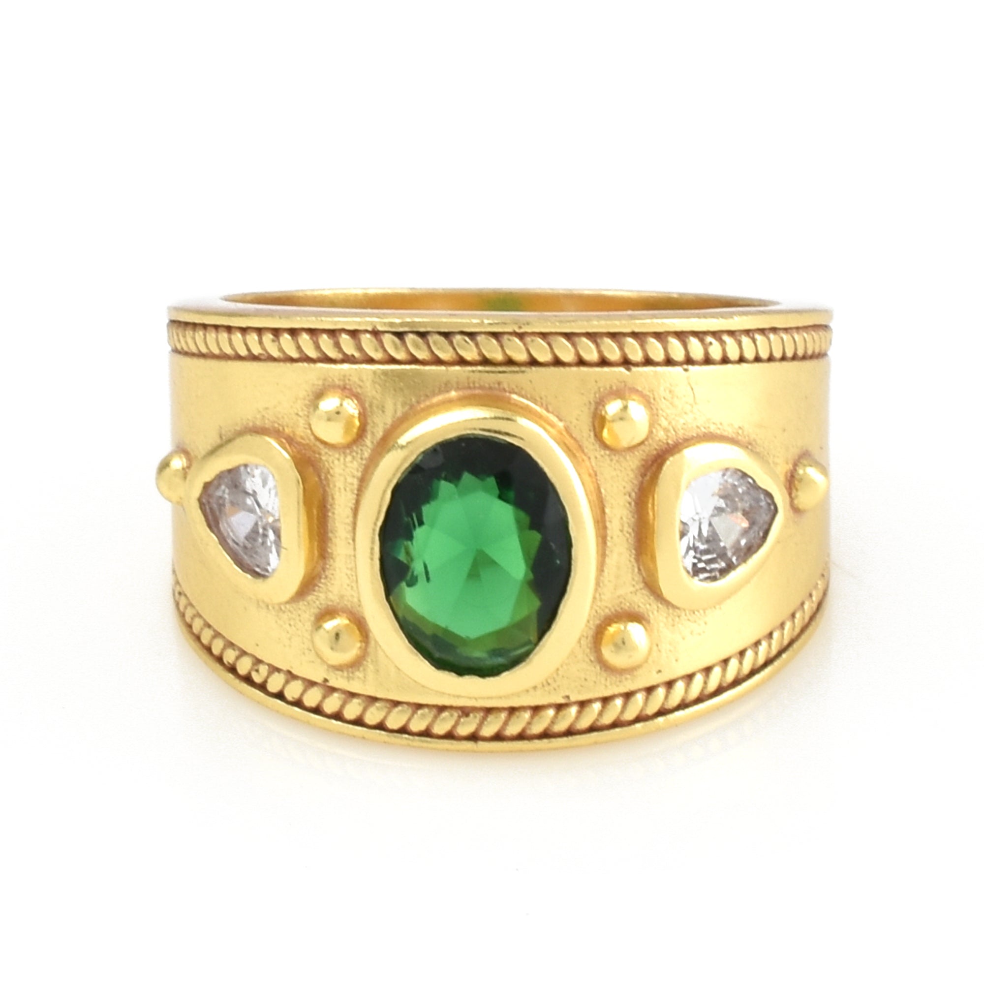 Green and White CZ Designer Ring