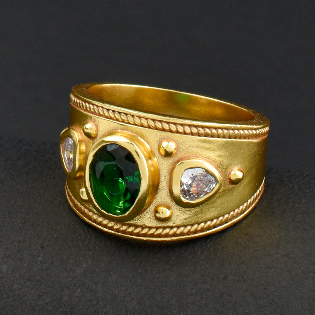 Green and White CZ Designer Ring