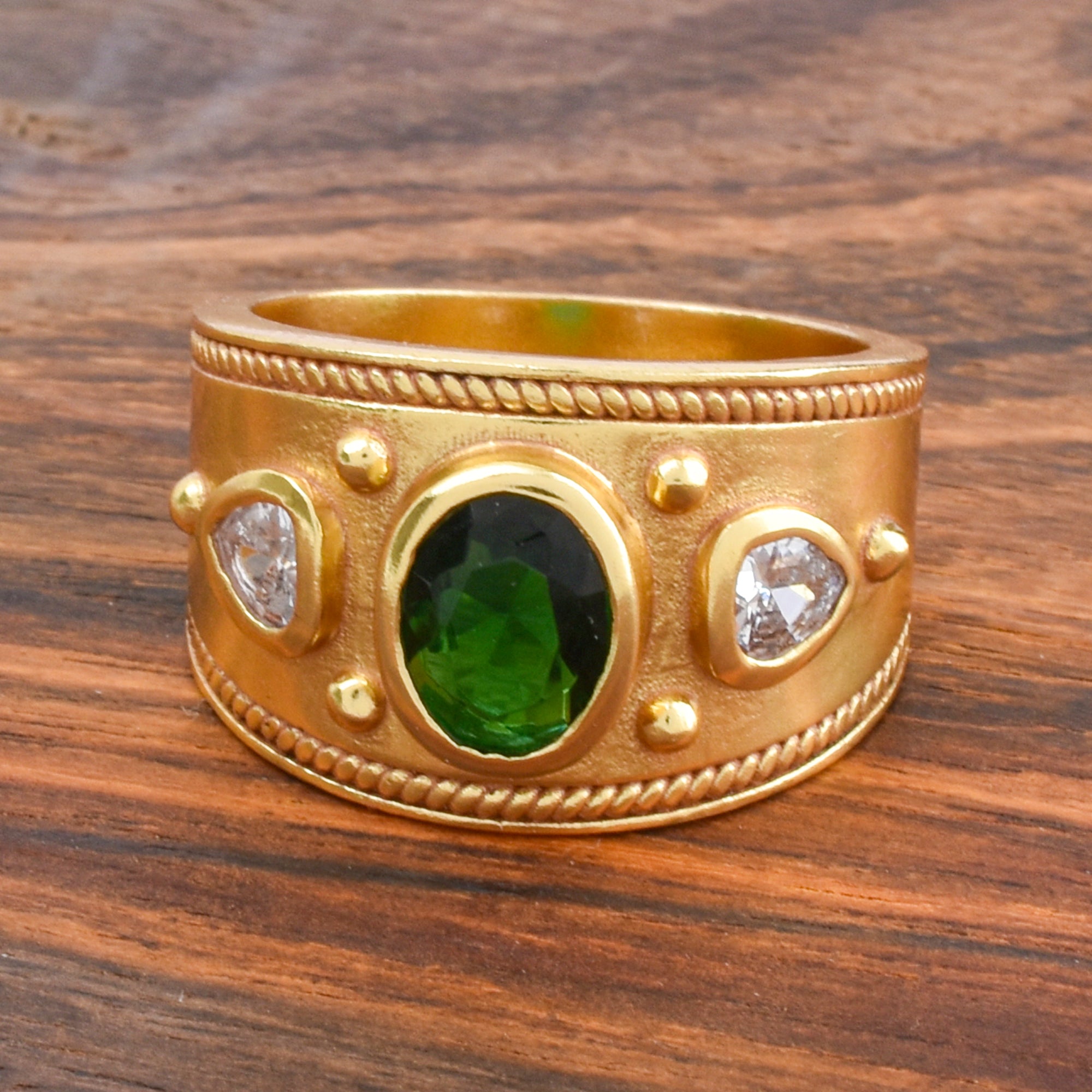 Green and White CZ Designer Ring
