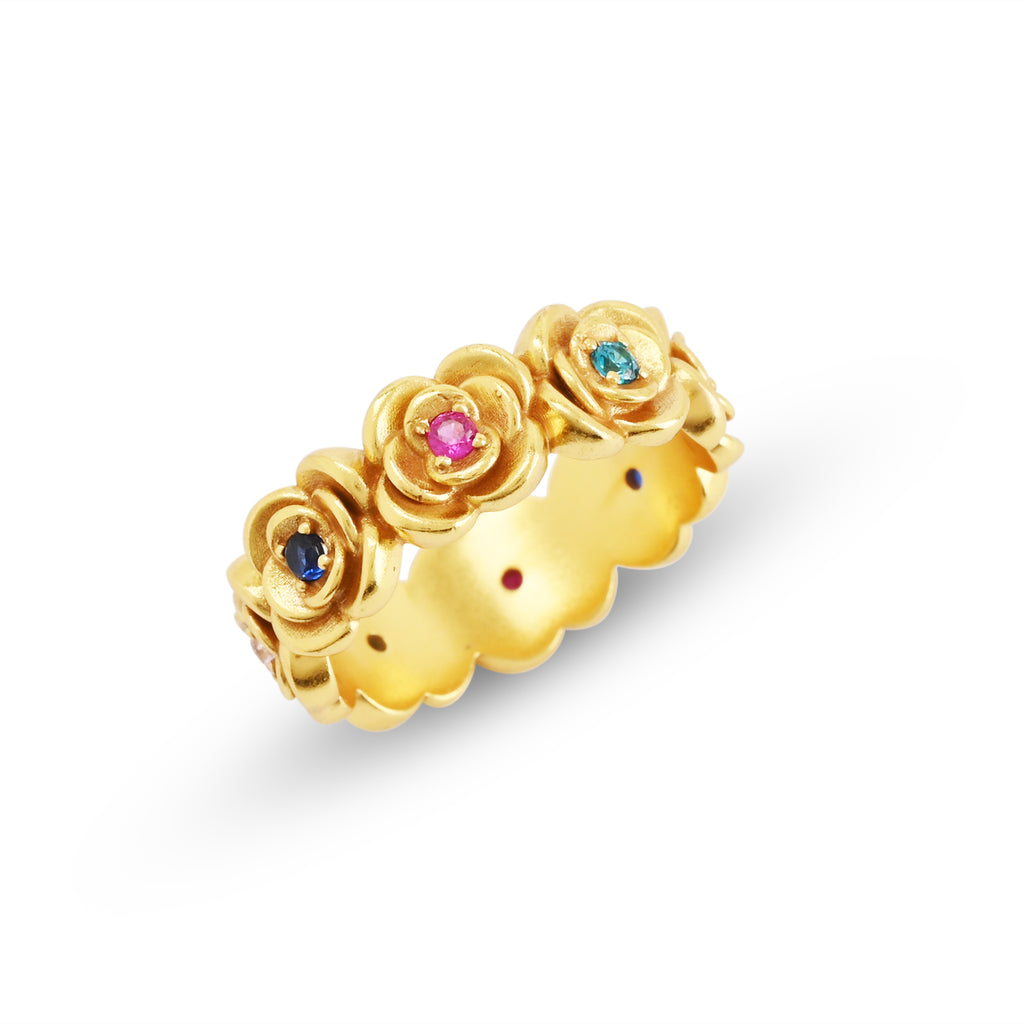 Multi Color Stone Floral Eternity Band Ring