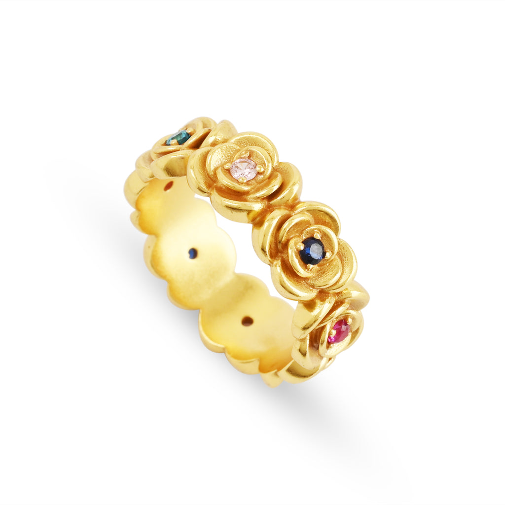 Multi Color Stone Floral Eternity Band Ring