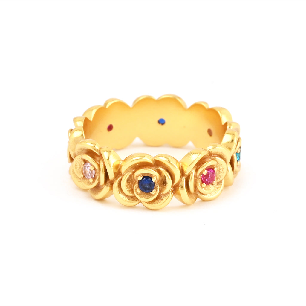 Multi Color Stone Floral Eternity Band Ring